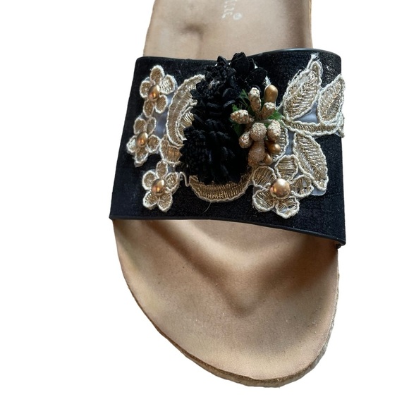 Nature Breeze Platform Slip On Slide Sandals Black Beige Floral Applique Size 8 - Picture 5 of 9